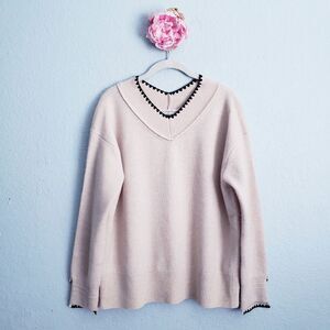 S MaxMara Cream 100% Cashmere V-neck Sweater